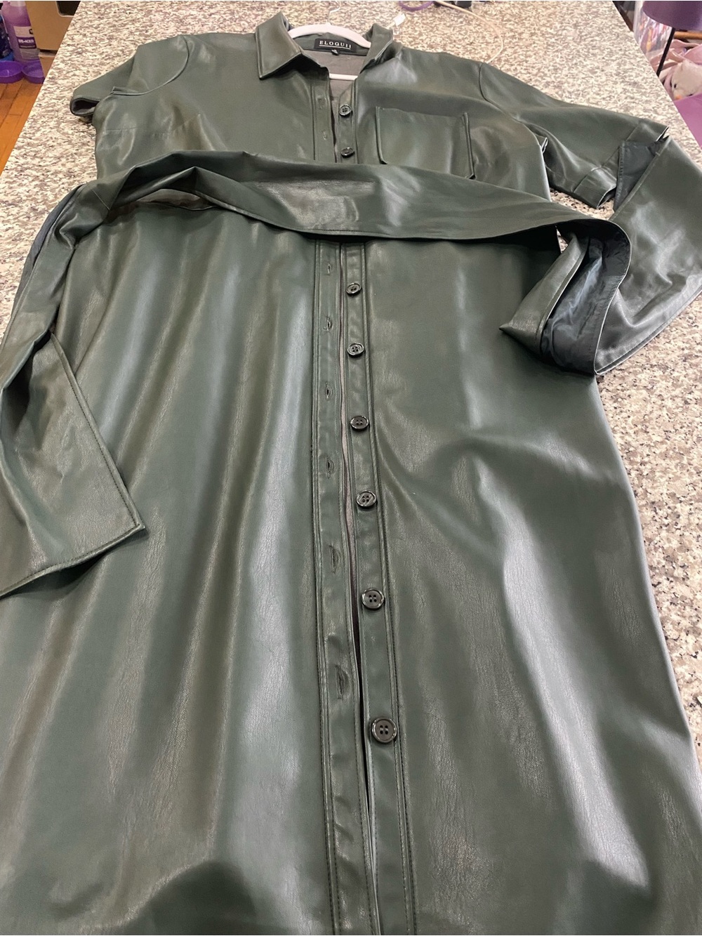 Eloquii Dark Green Faux Leather Shirt Dress